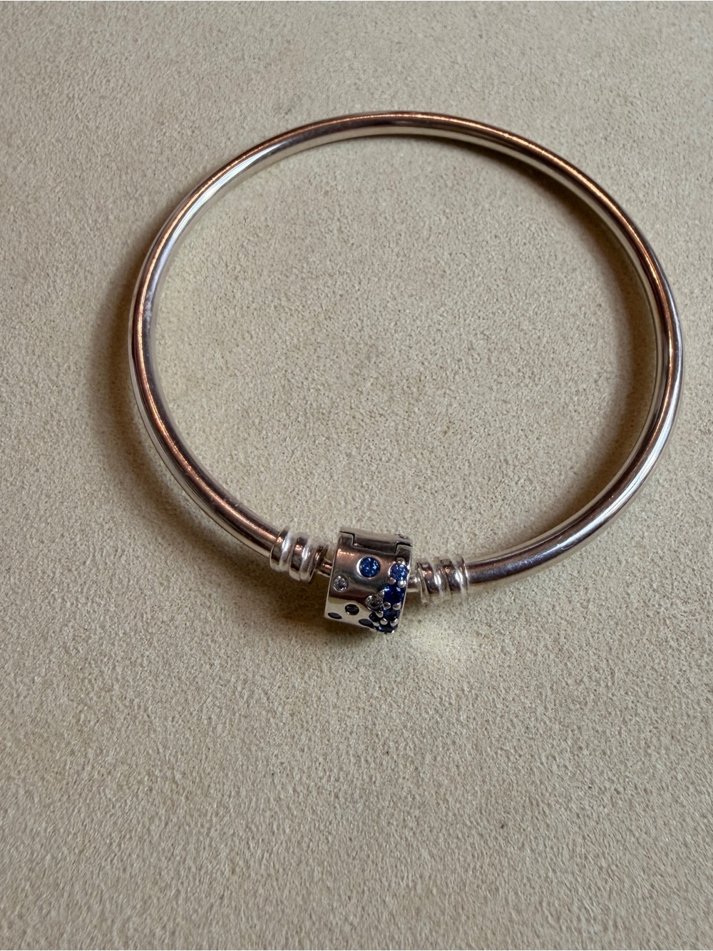 PANDORA 925 Blue Sparkle Barrel Clasp Charm Bangle